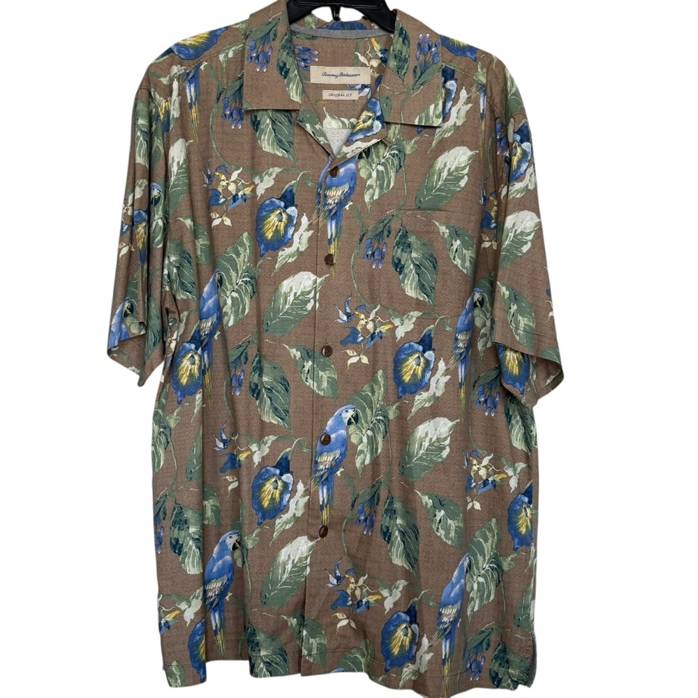 Tommy Bahama Parrots in Paradise Camp Silk Button Down Shirt Sz L